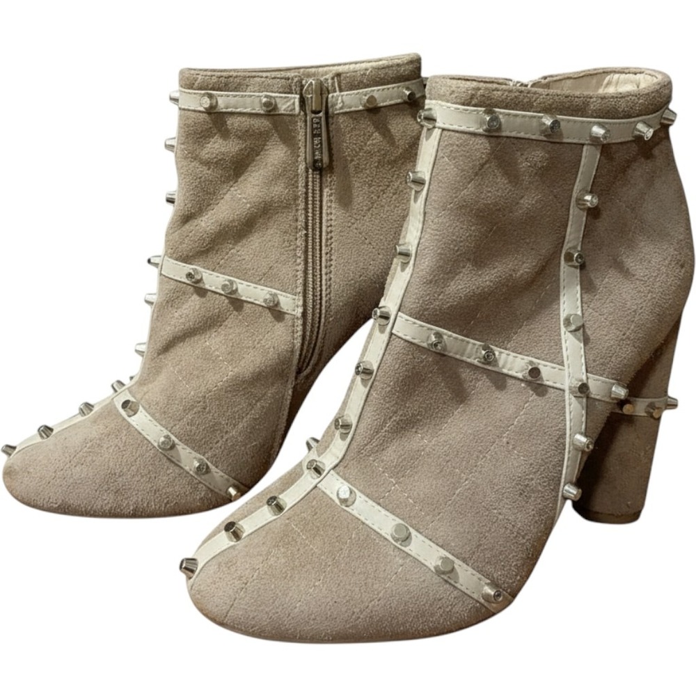 Cape Robbin Maura-6 Tan Studded Faux Suede Block Heel Ankle Booties Womens 8M
